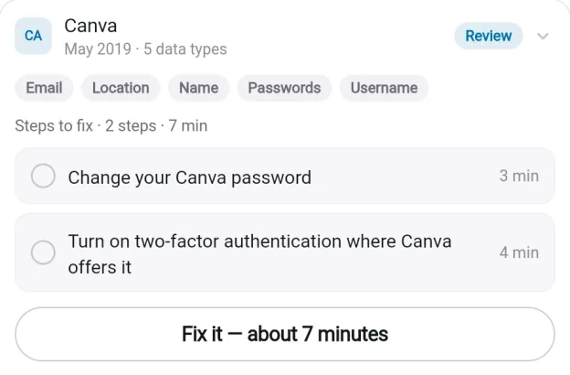 Canva breach — 2 steps to fix, about 7 minutes