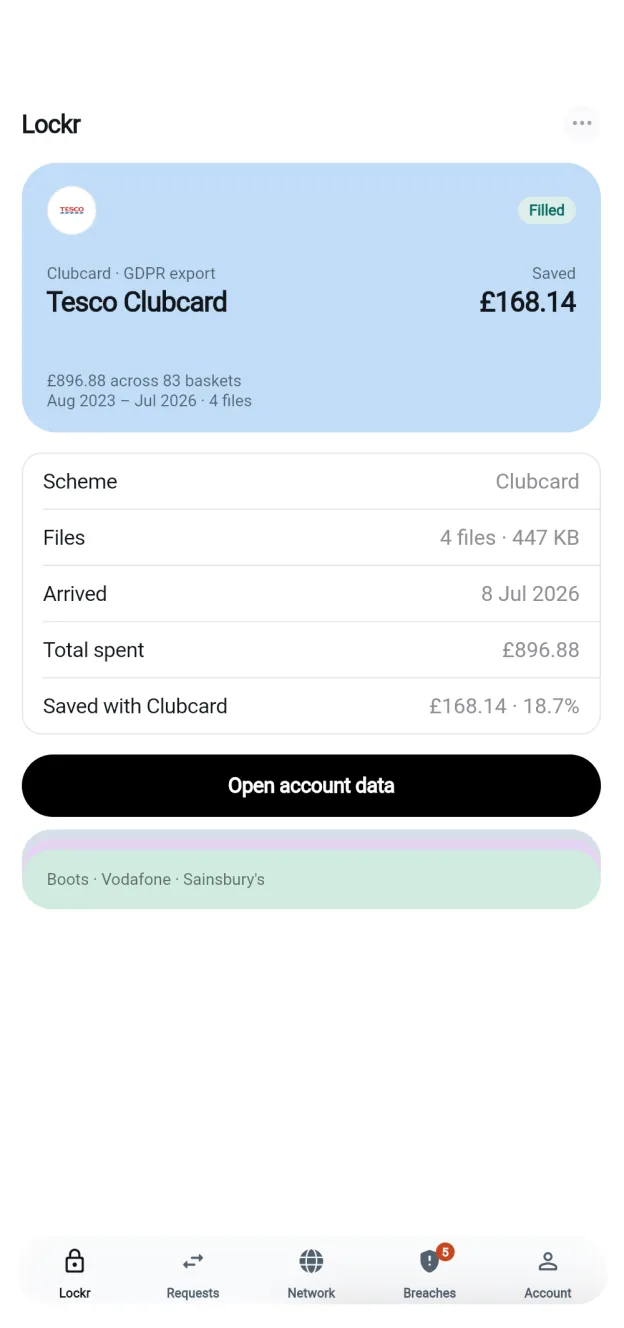 Tesco Clubcard — card open